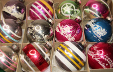 Lot VTG Glass Pictured SILENT NIGHT SNOWMAN SLED Christmas Ornaments Shiny Brite picture