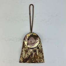 Vtg Mayfair by Evans Gold Mesh Compact Powder/Blush Evening Clutch Enamel Art De picture