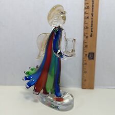 Vintage Murano Glass Angel Candle Holder Art Christianity Gold Red Blue MCM picture