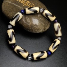 Tibetan Repatriated Old Tiger-Tooth Dzi High-Oil Patina Agate Mala Bracelet A247 picture