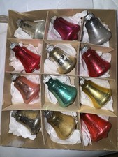 Vintage Shiny Brite Boxed Bell Ornaments Set 12 Mercury Glass USA WWll Era picture