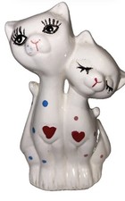 Vintage cute Two Cat Figurine Hearts And Polkadots Japan porcelain picture