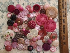 Fabulous Antique Vtg Pink Button Lot Rhinestones Early Plastics Jeweled +more picture