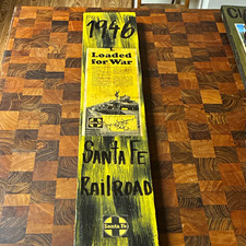 Santa Fe Railroad 1946 “Loaded for War” Wood Plaque Sign w/ Logo, 75 Years picture