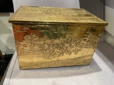ANTIQUE LOMBARD ENGLAND BRASS WOOD CHEST BOX WOOD LOG TINDER LARGE VERSION 20