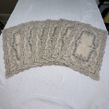 Vintage 1970s European Linen Placemats Set 6 Embroidered Cutwork Floral 17” picture