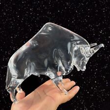 1960s Venetian Murano Clear Glass Bull Figurine Heavy Paperweight Hand Made VTG picture