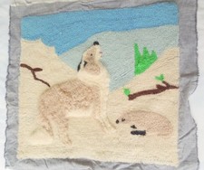 Vintage Wool Hand Hooked Mat Howling Dog Call of the Wild Scene 15