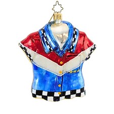 Christopher Radko American Racer Blown Glass Ornament Shirt Patriotic Rwb picture