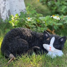11.4 inch Cat Statue Outdoor Cat Figurines Garden Decor, Tuxedo Cats Black Ta... picture