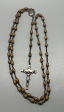 Vintage Creed Sterling Crucifix Wood Beads Mother Mary 32” picture