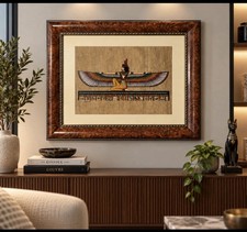 Signed Egyptian Papyrus Winged Goddess Painting 21x25 Framed arts-Adel Ghabbour picture