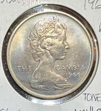 1966 Gambia 4 Shillings “TONED”UNCIRCULATED Coin -34MM-KM#6-MINTAGE=800,000 picture