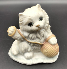 Cat Figurine Playing with Yarn Ball Candle Holder Porcelain 3.5