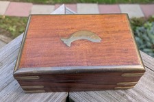 Vintage Foreside Nautical Fish Carved Wood Dress Jewelry Vanity Trinket Box picture