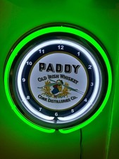 Paddy Irish Whiskey Bar Man Cave Green Neon Style LED Clock Advertising Sign picture