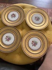 1920s art deco antique dinner plates. Cobalt Blue 22k & Gold Floral plates. picture