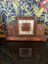 Vintage 1930's Art deco oak mantel clock- westmiinster chime mechanical picture