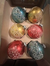 Shiny Brite Vtg Ornaments Lot Of 6 Stenciled Mica Mercury Glass Larger Size IOB picture