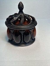 Vintage Baroque Caged Amber Bubble Glass and Brass Apothecary Jar picture