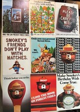 Collection of 9 SMOKEY THE BEAR CARDBOARD POSTERS 1968 thru 1984 + 2 Free Dups picture