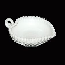 Fenton Hobnail Milk Glass Loop Handle Heart Candy Dish Ruffle picture