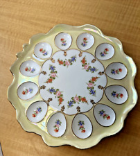 Ganz Deviled Egg Platter Plate Gold Trim Iridescent Yellow Flowers Scalloped picture