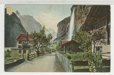 Switzerland Postcard View Of Street & Staubbach Falls - Lauterbrunnen c1915 picture