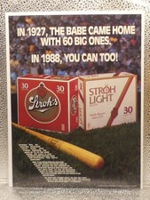 VTG Stroh's Light Beer Alcohol Baseball Bat 1988 Print Advertising Full Page Ad picture