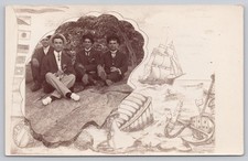 Vintage Real Photo Postcard of Four Men with Nautical Illustration picture