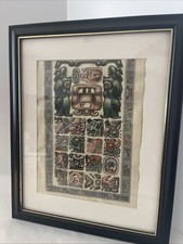 Mayan Calendar Hand-Painted Original Vintage Mexico Framed 16x12.25” picture