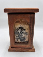 Vintage Handcrafted Wooden Candle Lantern Nightlight Spanish Galleon Ship 9.5