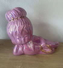 Vintage MCM Iridescent Purple Cherub Angel Girl  Rhinestones Kitschy picture