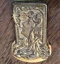 ANTIQUE JUDD ART NOUVEAU USA CAST IRON SMOKING LADY HAIR DESK CLIP PAPERWEIGHT picture
