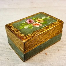 Vintage Hand Painted Engraved Trinket Box Coppini Ugo Floral Gold 3 x 2