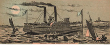 Antique Moonlight Off Long Island Boston Harbor Steamboat Trade Card picture