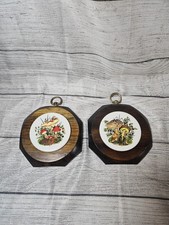 Vintage Mushroom Wooden Wall Hanging PAIR - 5.5