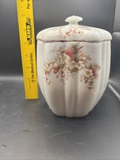 Antique Bavarian Germany Porcelain Melon Ribbed Biscuit Jar Lidded Floral Gilt picture