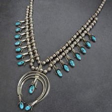 DORIS SMALLCANYON Navajo TURQUOISE Sterling Silver SQUASH BLOSSOM NECKLACE picture