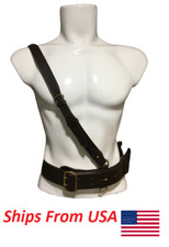 Army Sam Browne Belt With Shoulder Strap Brown Leather Brass-120 cm picture
