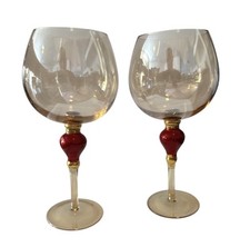 Vintage Pier 1 Imports Amber Luster Set Of 2 Glass Goblets picture