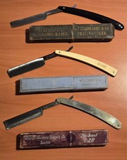 Three Antique Straight Razors With Boxes - Monarch - Hess 66 - Tiemann picture