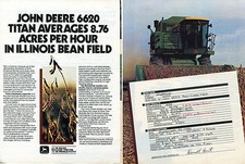 1983 2pg Print Ad of John Deere 6620 Titan Combine Tractor Illinois Bean Field picture
