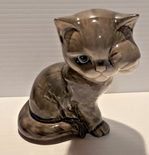 Vtg 60s Goebel Germany Glossy Grey Kitten Covering Eye with Paw Figurine # 31028 picture