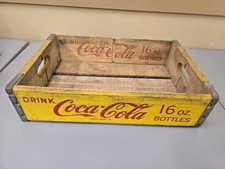 Vintage Wooden Coca Cola Soda Crate 16 oz Yellow Red picture
