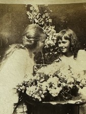 Antique Photo Two Girls Flowers Garden Scene Childhood Friendship Snapshot picture