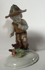 Vintage Metzler & Ortloff Farm Boy Bird Porcelain Figurine 3.5” Germany picture