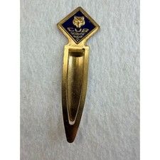 Vintage Cub Scouts BSA Wolf Rank Gold Tone Blue Enamel Metal Bookmark Clip picture