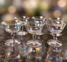 Vintage Iridescent Luster Optic Sherbet Dessert Glasses 3.75” Set of 6 picture