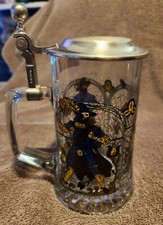 Vintage ALWE, Noblemen, Solid Pewter Lidded Glass Stein, West Germany, New. picture